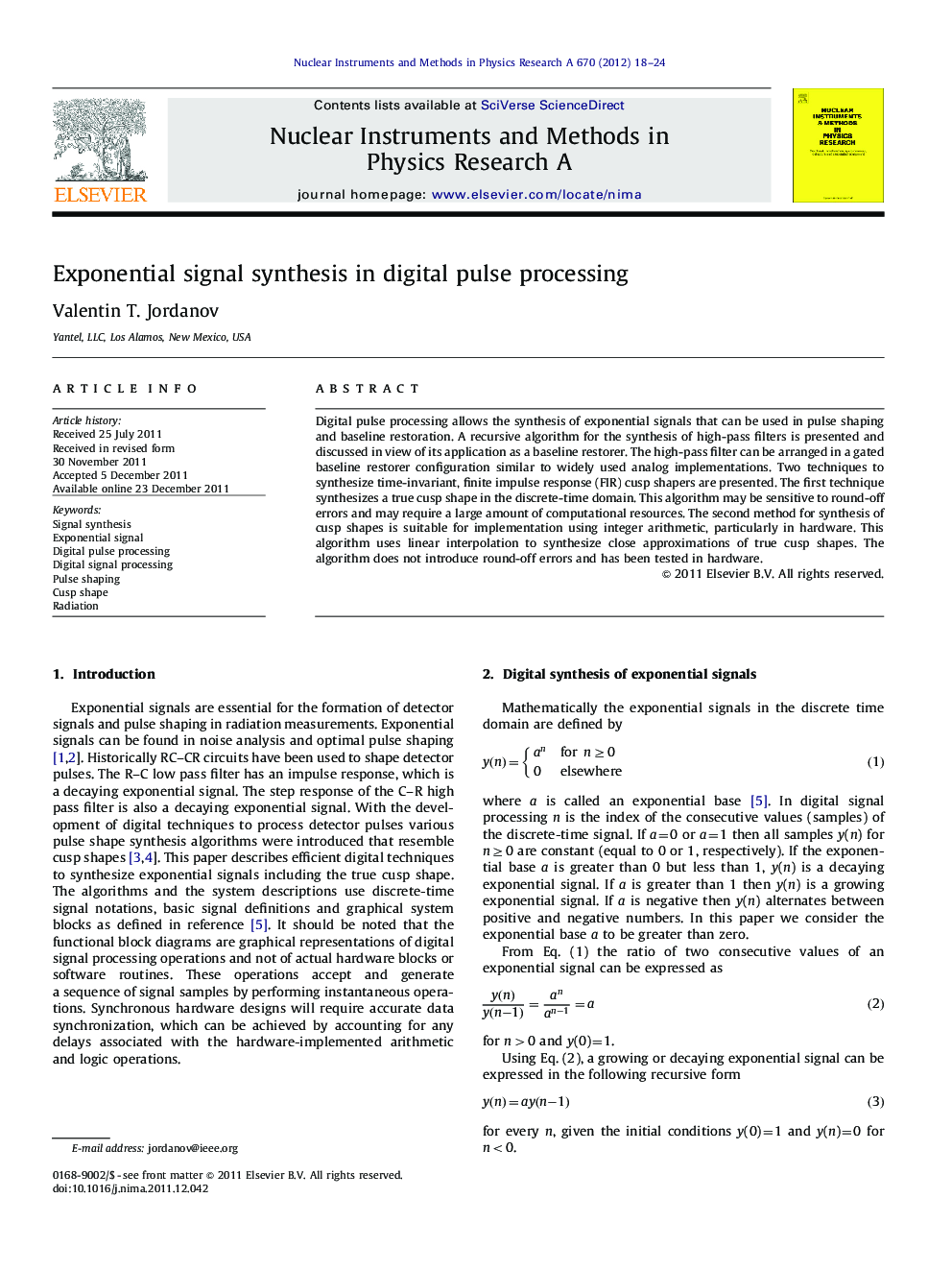 Exponential signal synthesis in digital pulse processing