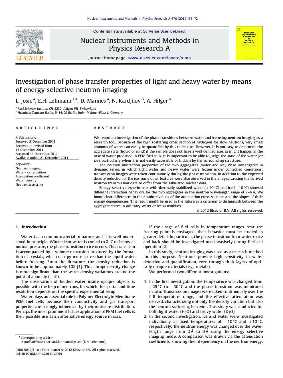 Investigation of phase transfer properties of light and heavy water by means of energy selective neutron imaging