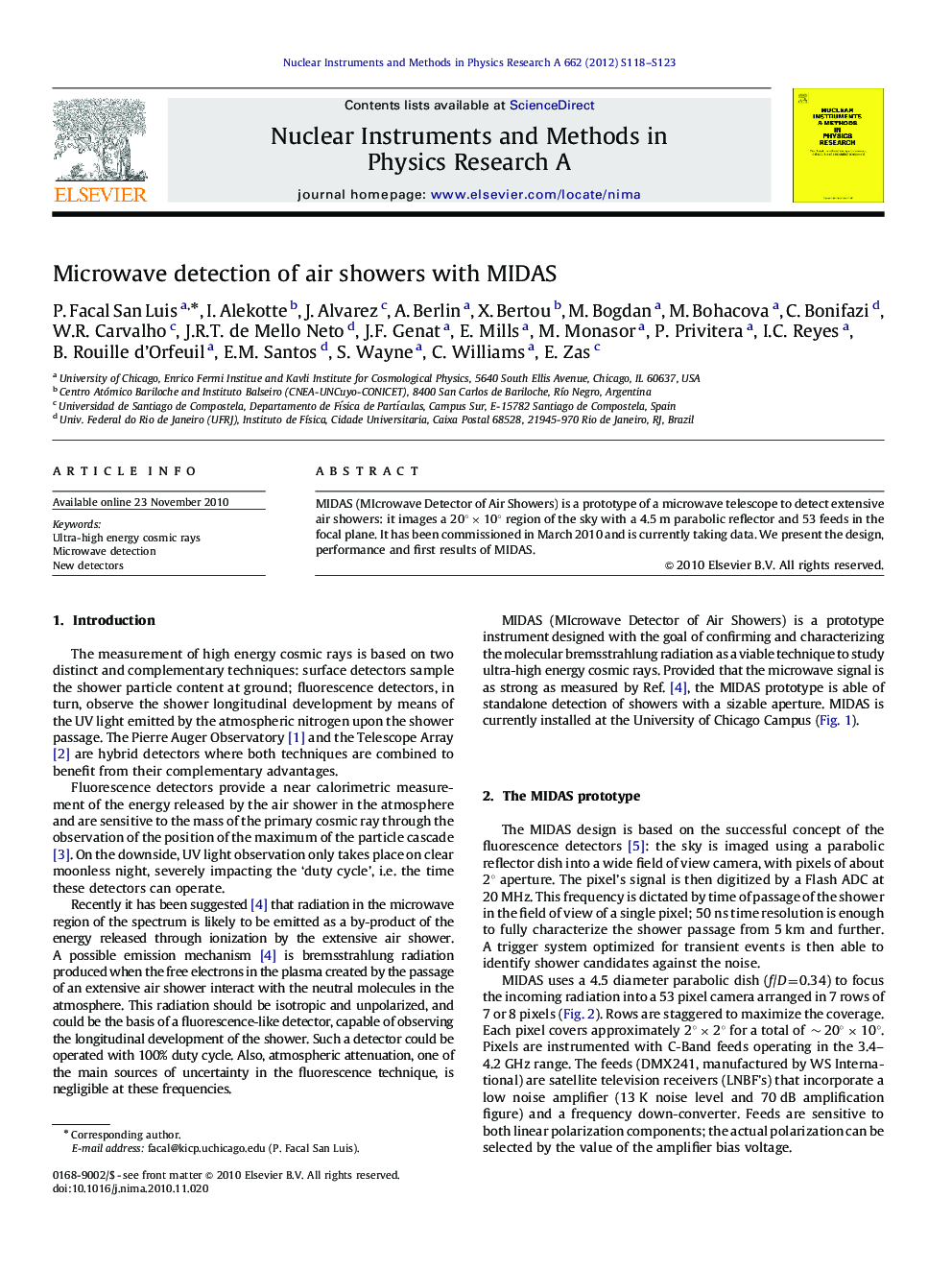 Microwave detection of air showers with MIDAS