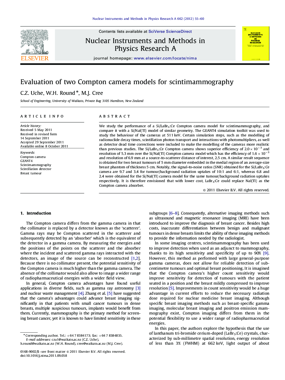 Evaluation of two Compton camera models for scintimammography