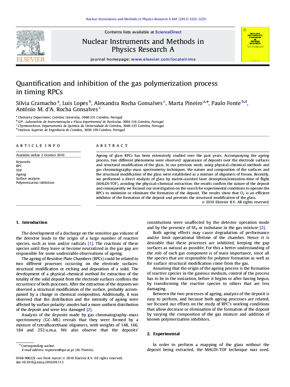 عکس صفحه اول مقاله: Quantification and inhibition of the gas polymerization process in timingRPCs Quantification and inhibition of the gas polymerization process in timingRPCs