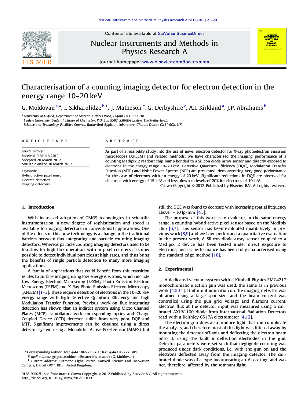 Characterisation of a counting imaging detector for electron detection in the energy range 10-20Â keV