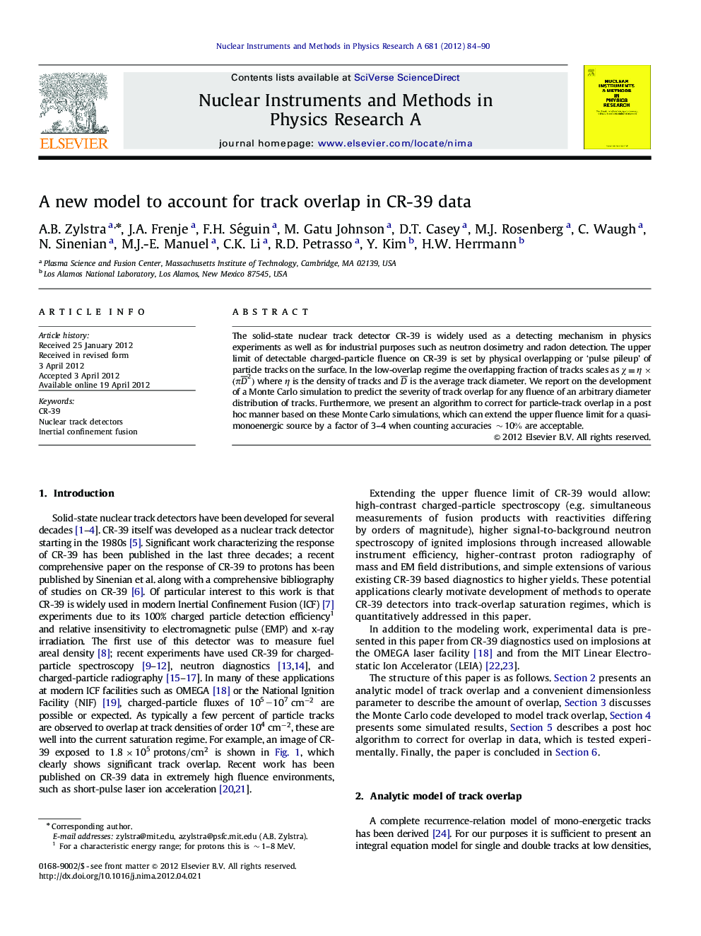 A new model to account for track overlap in CR-39 data