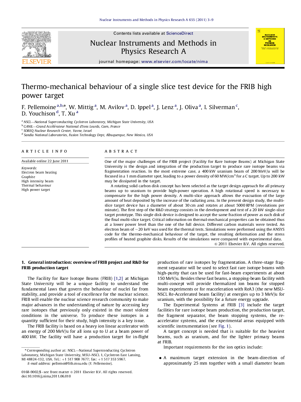 Thermo-mechanical behaviour of a single slice test device for the FRIB high power target