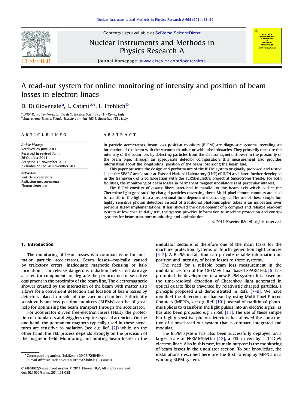 A read-out system for online monitoring of intensity and position of beam losses in electron linacs