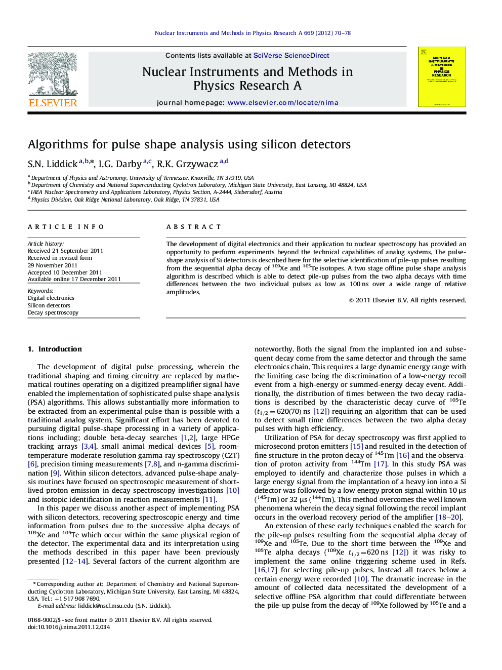 Algorithms for pulse shape analysis using silicon detectors