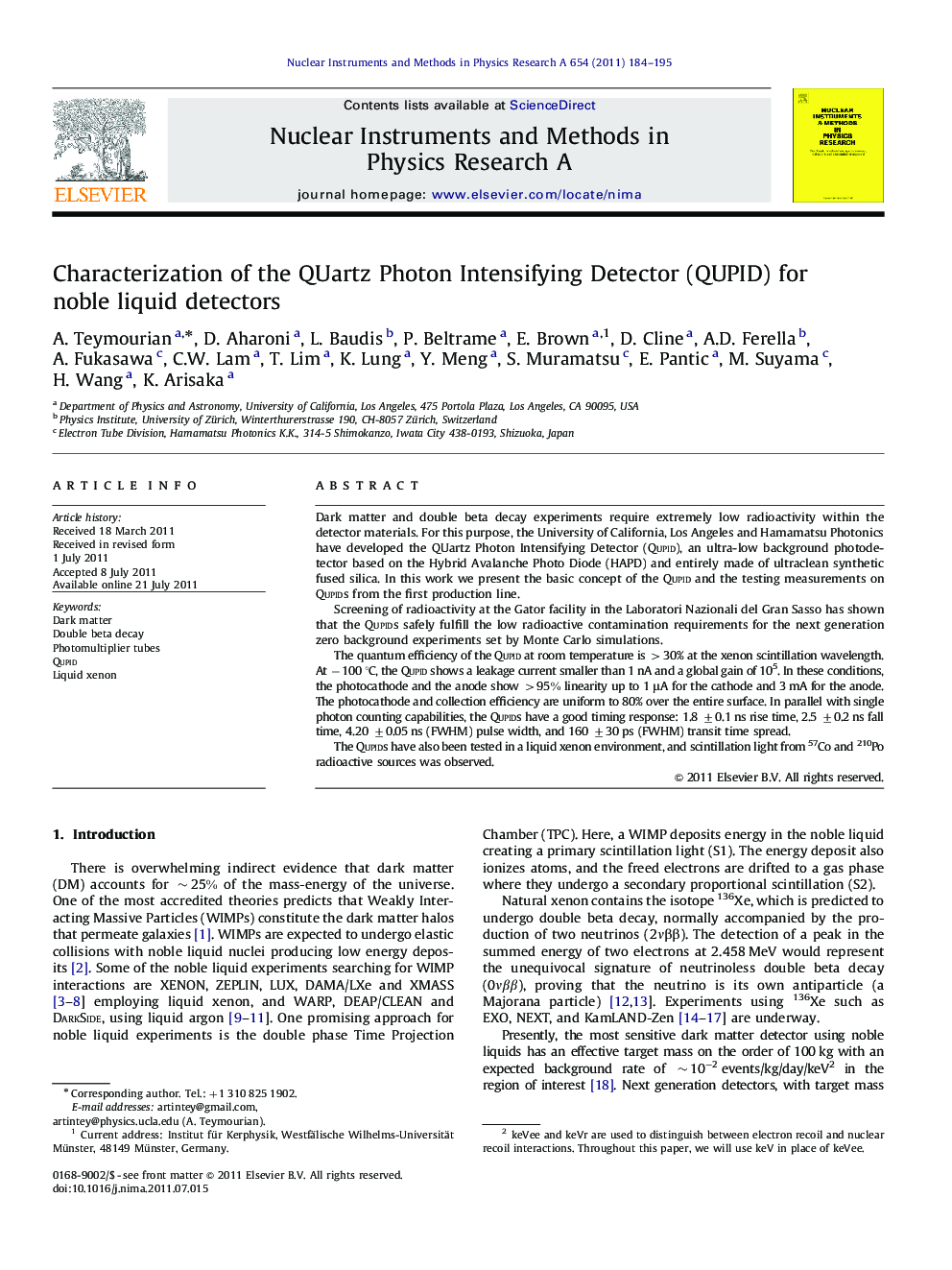 Characterization of the QUartz Photon Intensifying Detector (QUPID) for noble liquid detectors