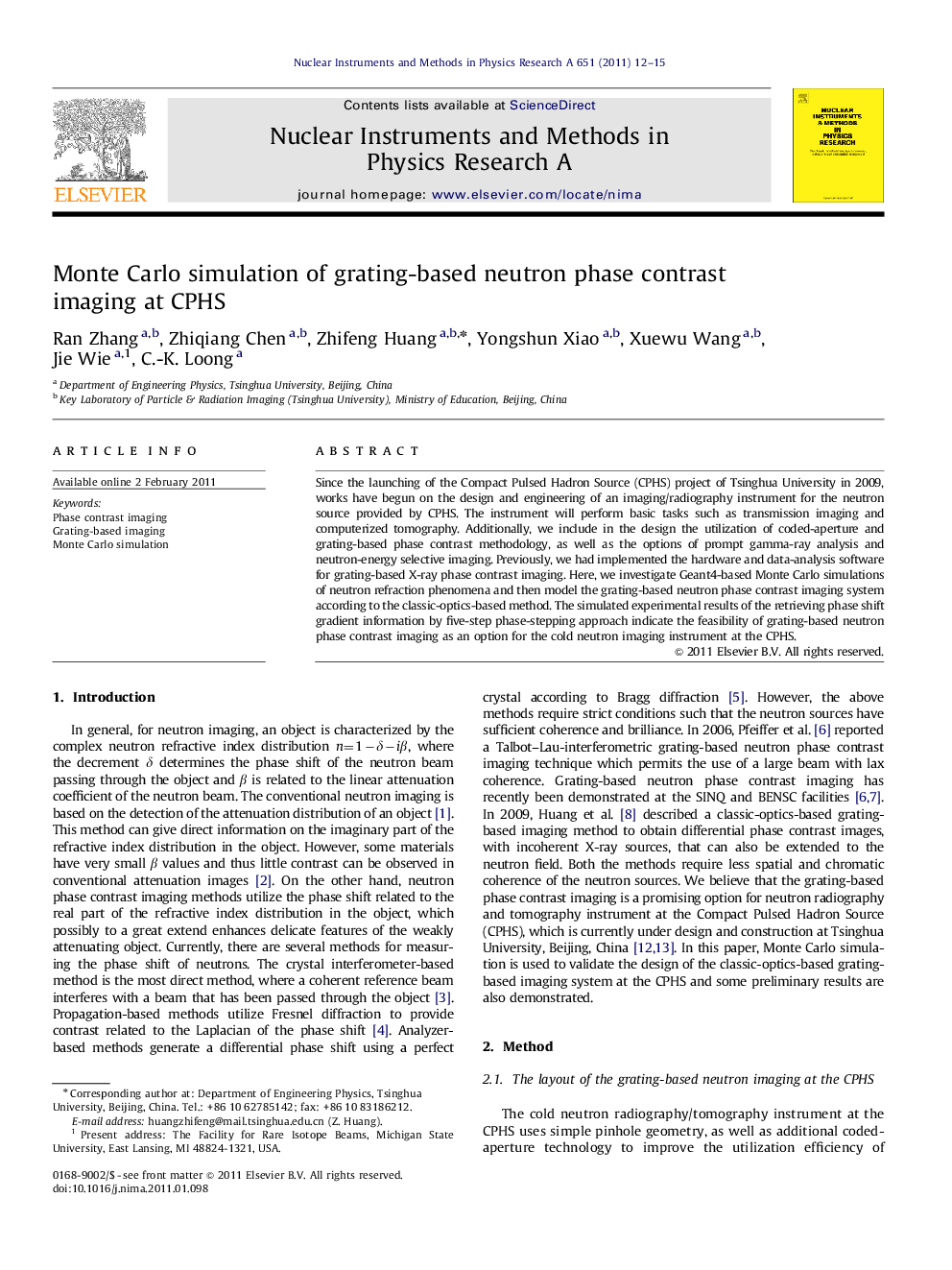 Monte Carlo simulation of grating-based neutron phase contrast imaging at CPHS