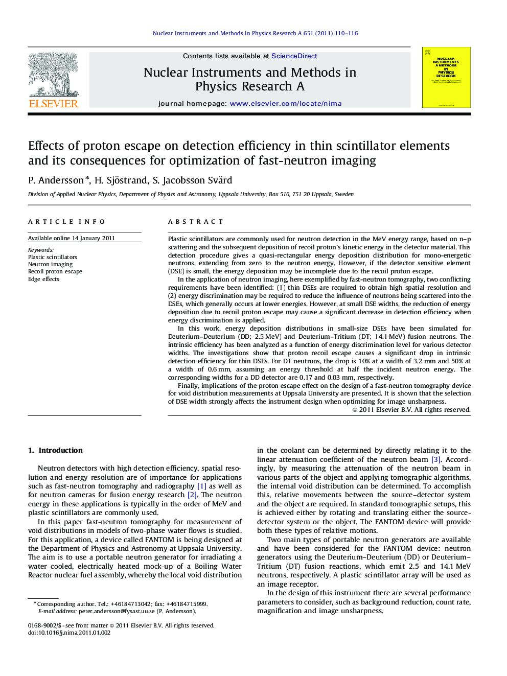 Effects of proton escape on detection efficiency in thin scintillator elements and its consequences for optimization of fast-neutron imaging