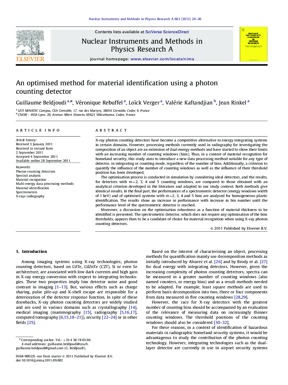 An optimised method for material identification using a photon counting detector