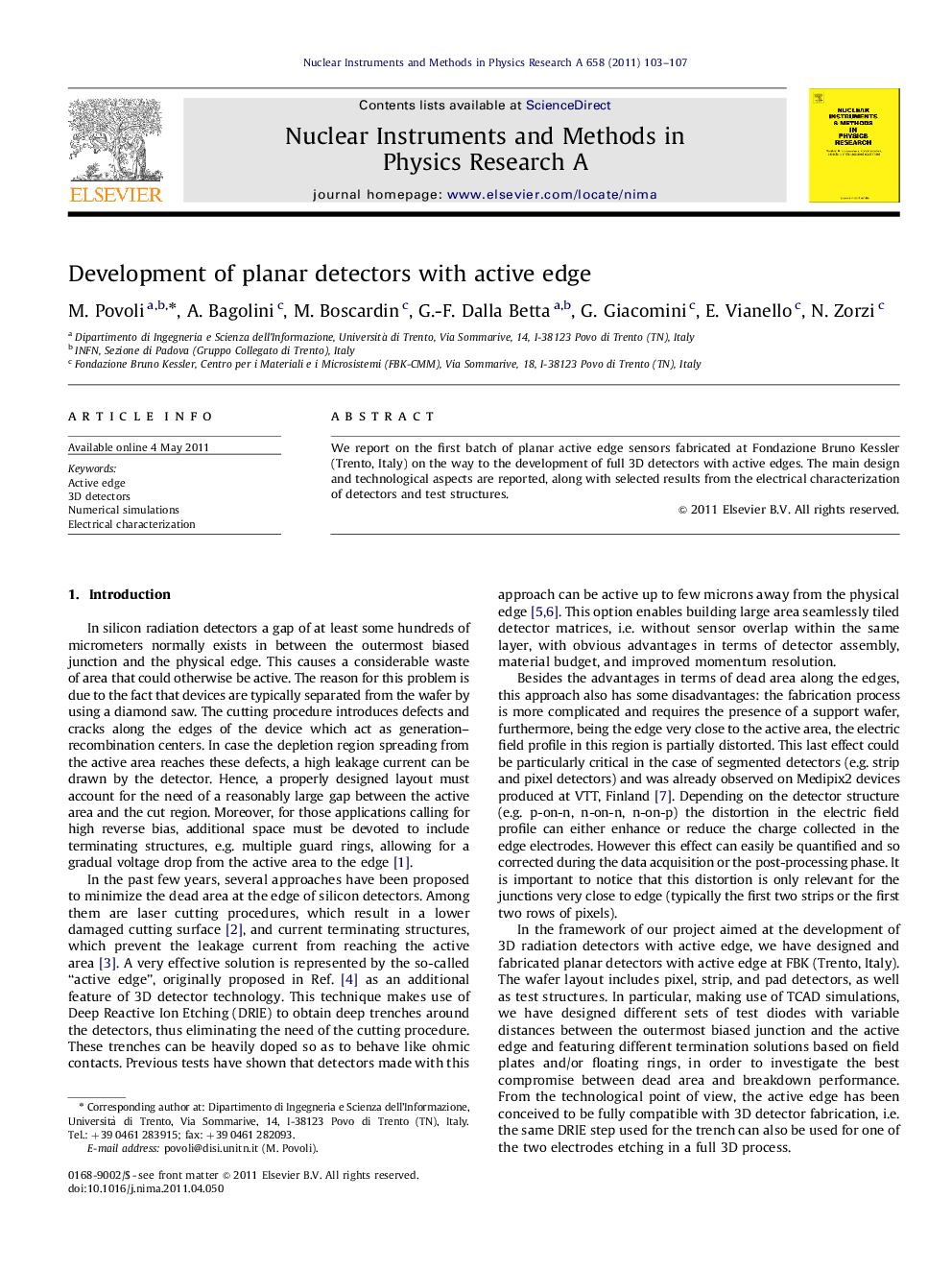 عکس صفحه اول مقاله: Development of planar detectors with active edge Development of planar detectors with active edge