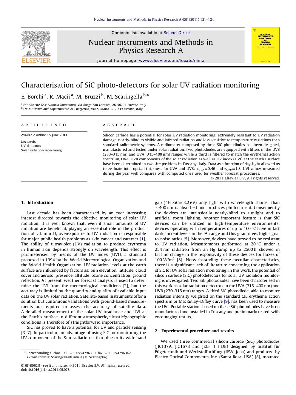 Characterisation of SiC photo-detectors for solar UV radiation monitoring