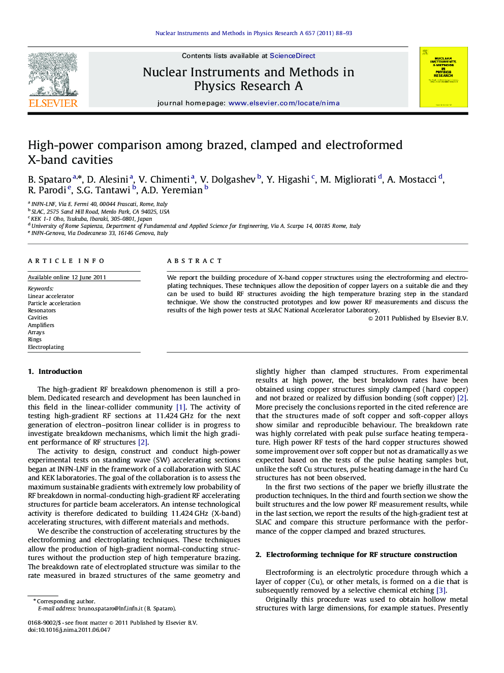 High-power comparison among brazed, clamped and electroformed X-band cavities