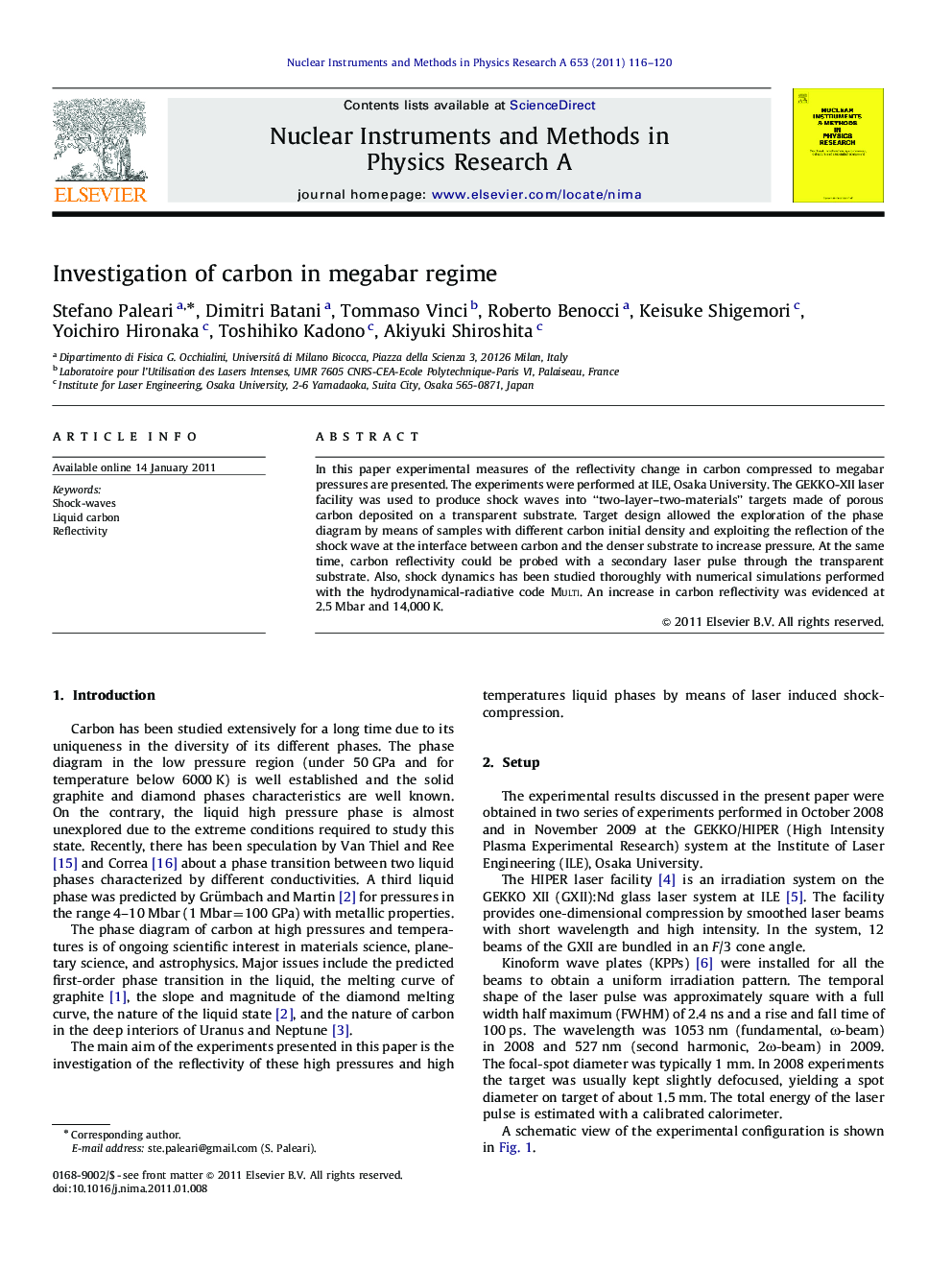 عکس صفحه اول مقاله: Investigation of carbon in megabar regime Investigation of carbon in megabar regime