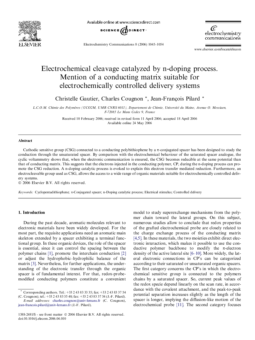 Electrochemical cleavage catalyzed by n-doping process. Mention of a conducting matrix suitable for electrochemically controlled delivery systems