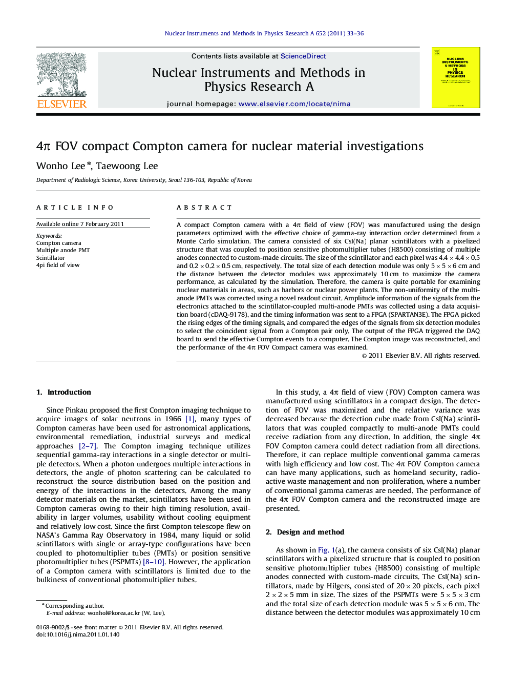 4π FOV compact Compton camera for nuclear material investigations