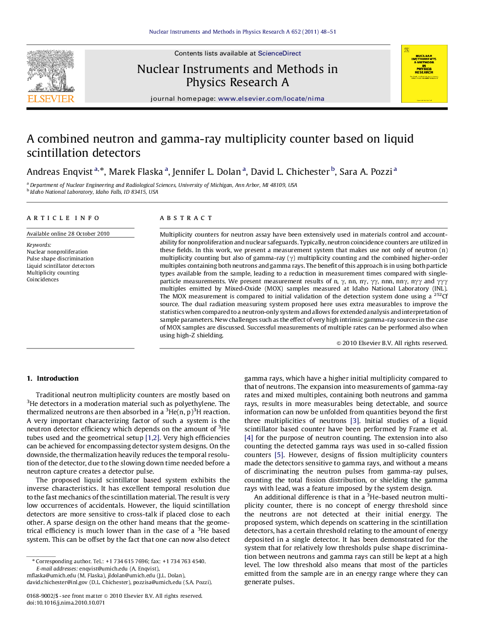 A combined neutron and gamma-ray multiplicity counter based on liquid scintillation detectors