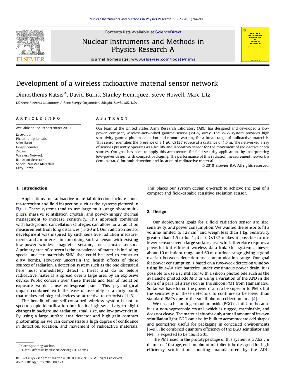 Development of a wireless radioactive material sensor network