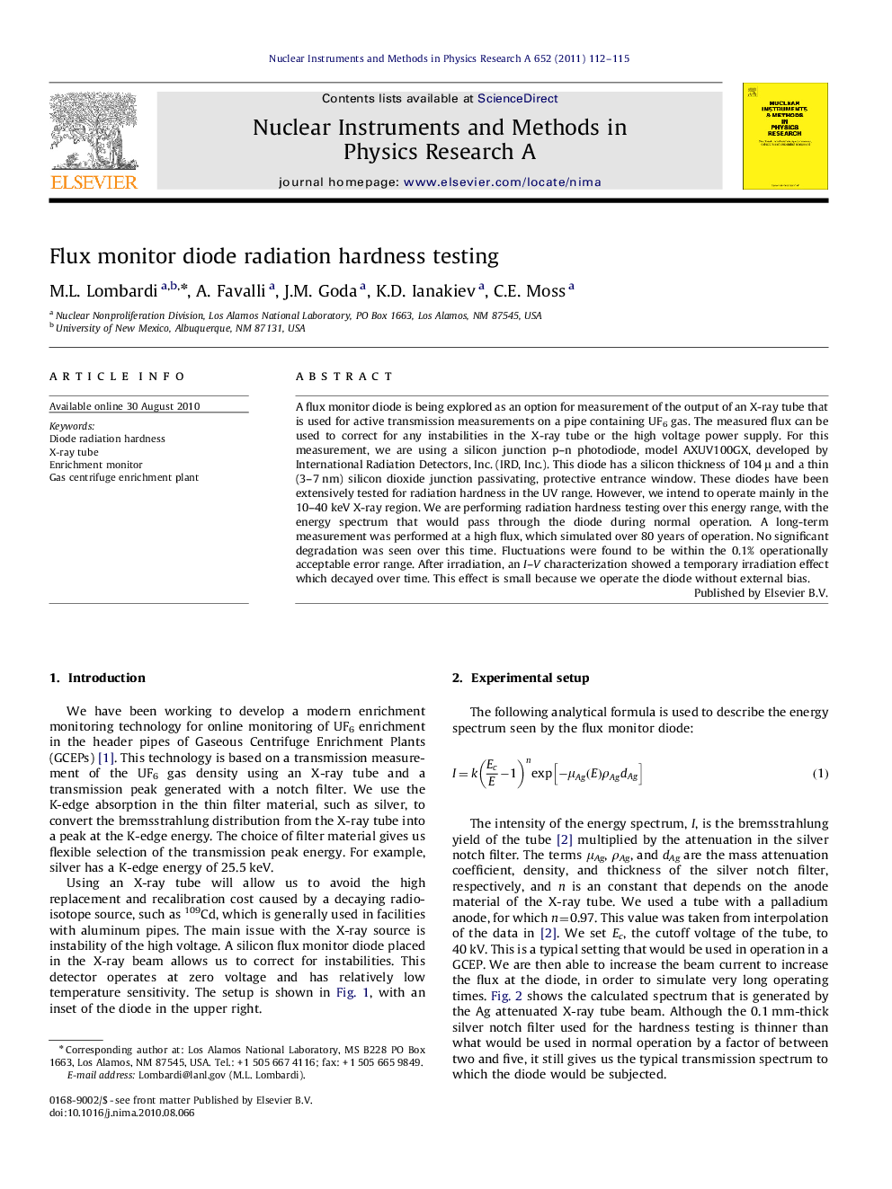 Flux monitor diode radiation hardness testing