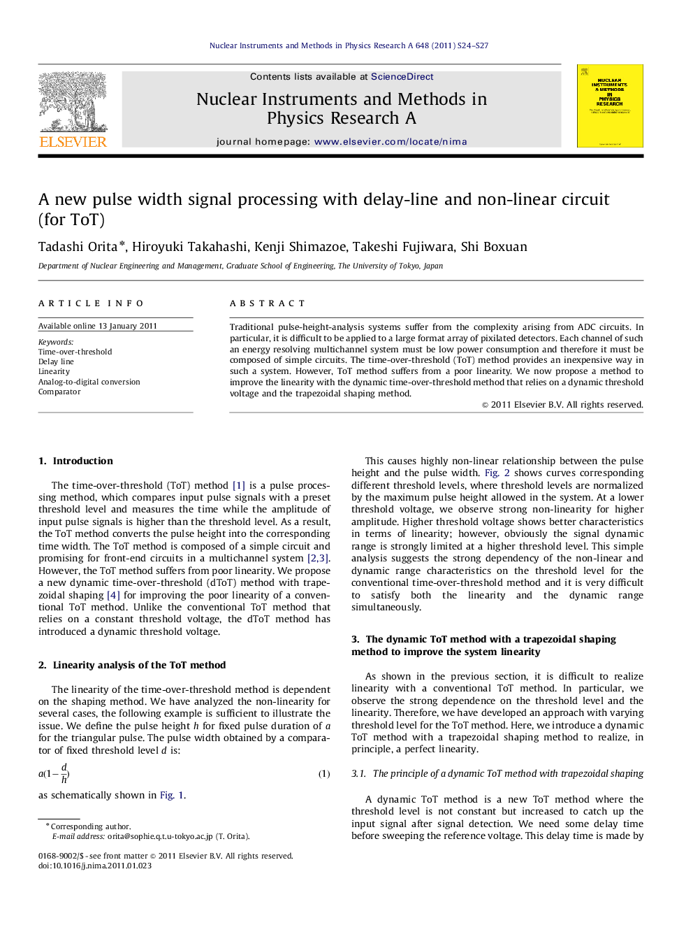 A new pulse width signal processing with delay-line and non-linear circuit (for ToT)