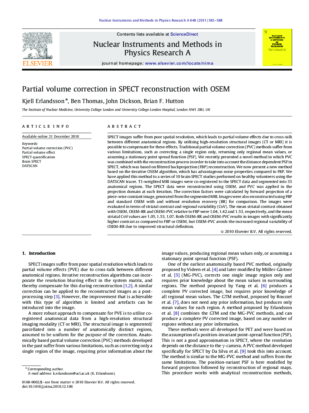 Partial volume correction in SPECT reconstruction with OSEM