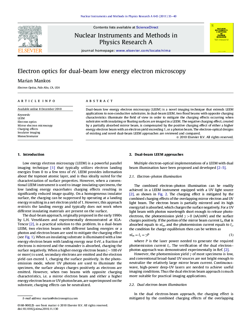 Electron optics for dual-beam low energy electron microscopy