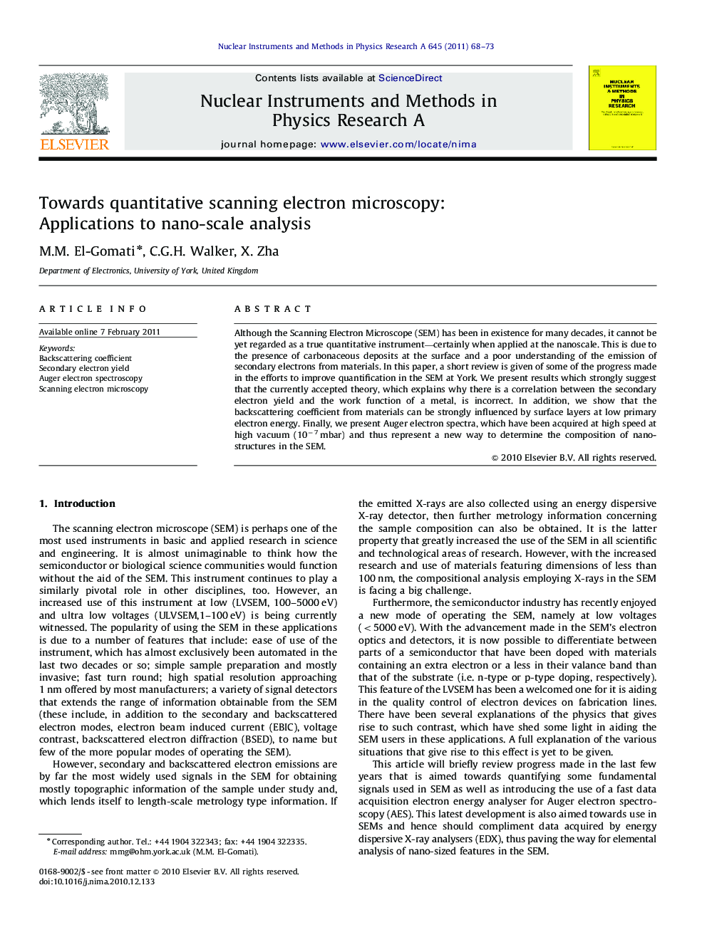 Towards quantitative scanning electron microscopy: Applications to nano-scale analysis