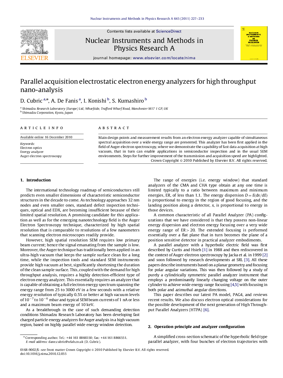 Parallel acquisition electrostatic electron energy analyzers for high throughput nano-analysis