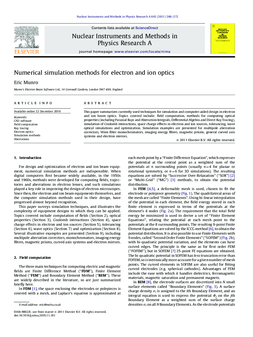 Numerical simulation methods for electron and ion optics