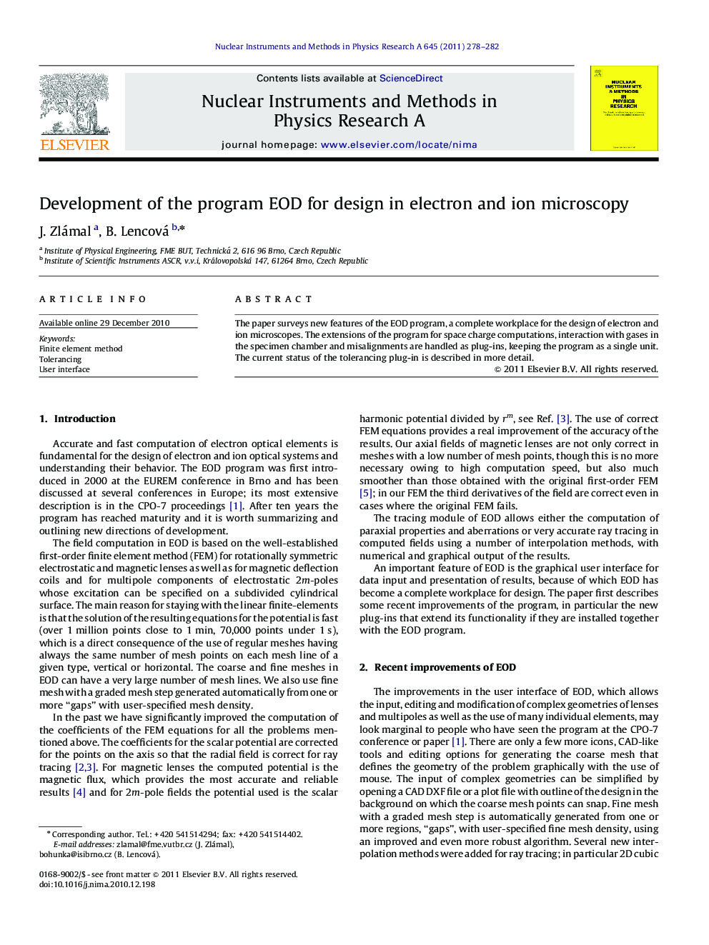 Development of the program EOD for design in electron and ion microscopy