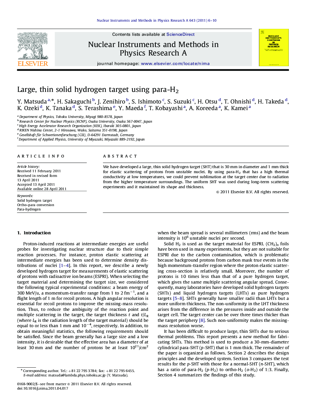 Large, thin solid hydrogen target using para-H2