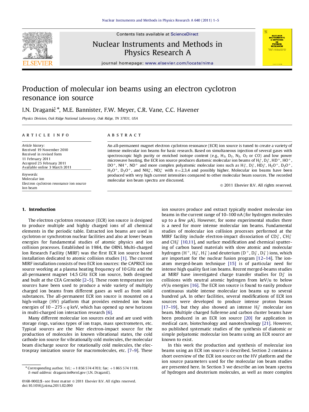 Production of molecular ion beams using an electron cyclotron resonance ion source