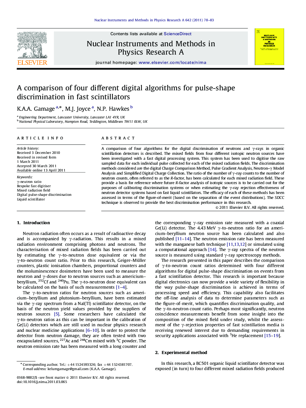 A comparison of four different digital algorithms for pulse-shape discrimination in fast scintillators