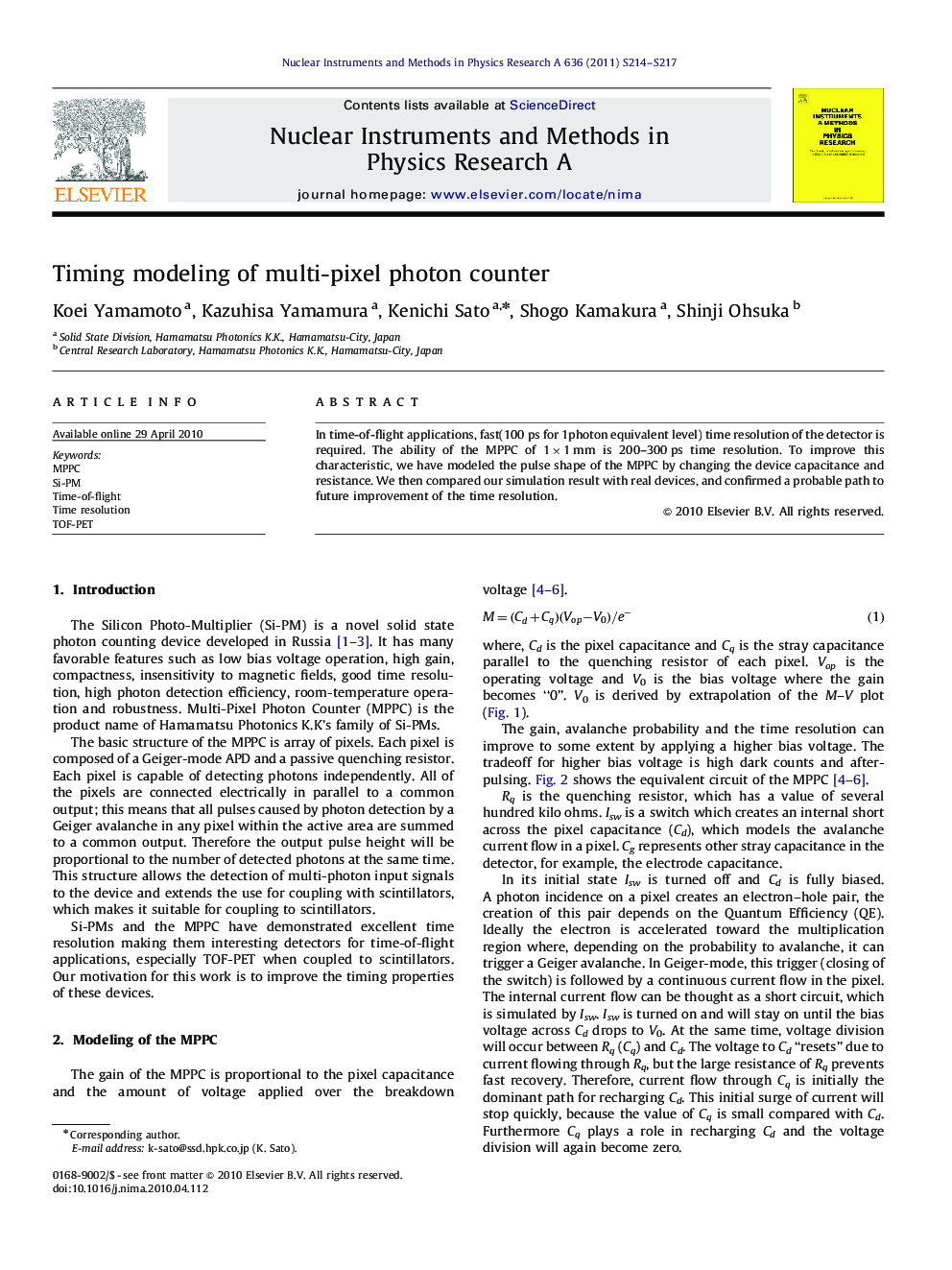 Timing modeling of multi-pixel photon counter