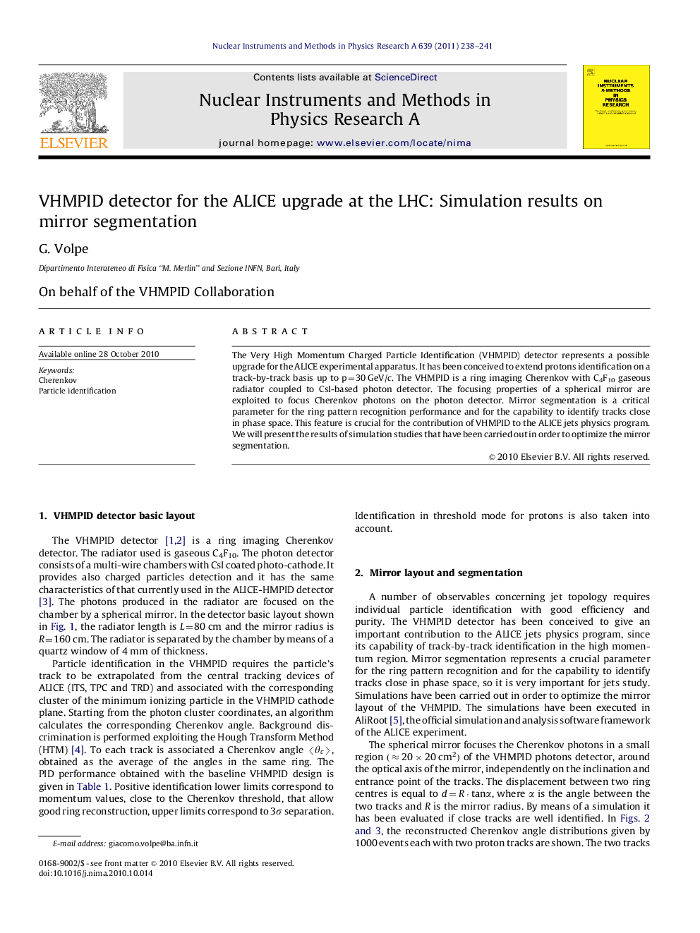 VHMPID detector for the ALICE upgrade at the LHC: Simulation results on mirror segmentation