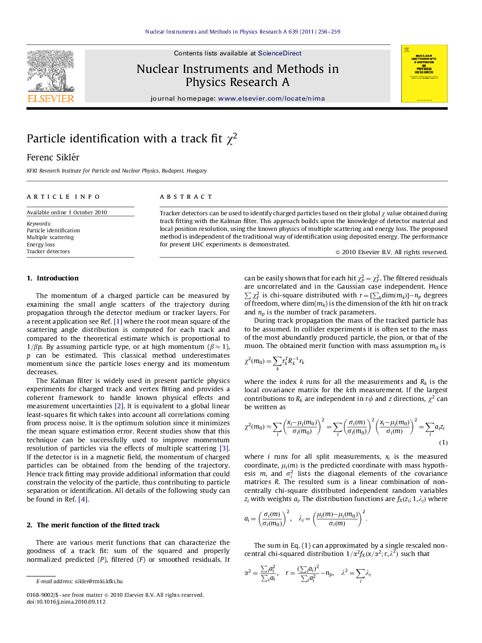 Particle identification with a track fit χ2χ2