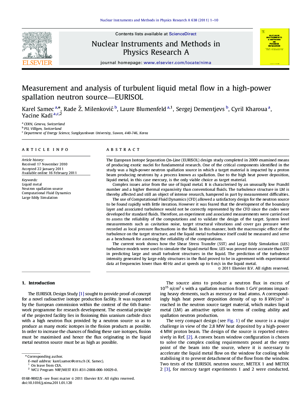 Measurement and analysis of turbulent liquid metal flow in a high-power spallation neutron source—EURISOL