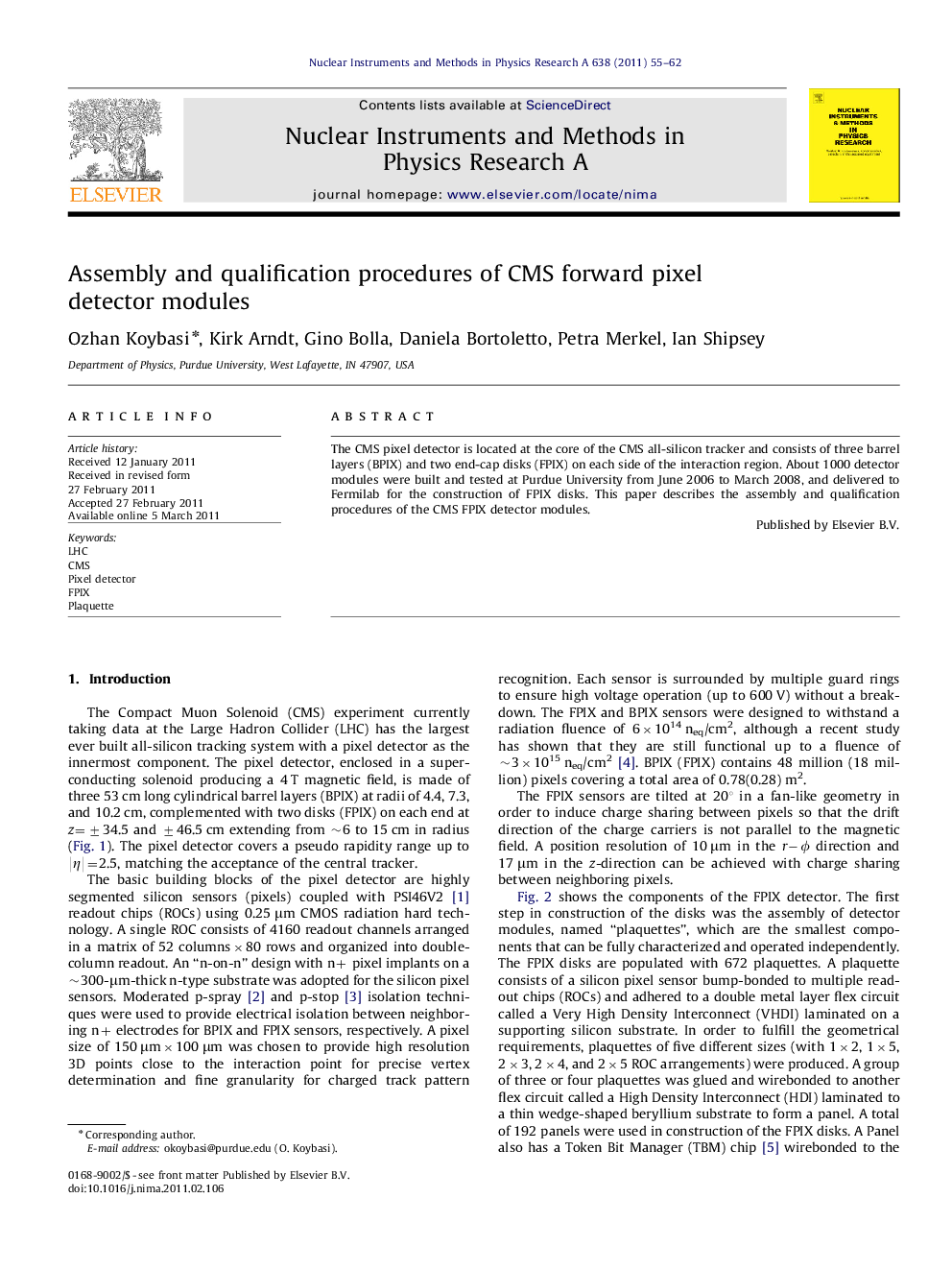 عکس صفحه اول مقاله: Assembly and qualification procedures of CMS forward pixel detector modules Assembly and qualification procedures of CMS forward pixel detector modules