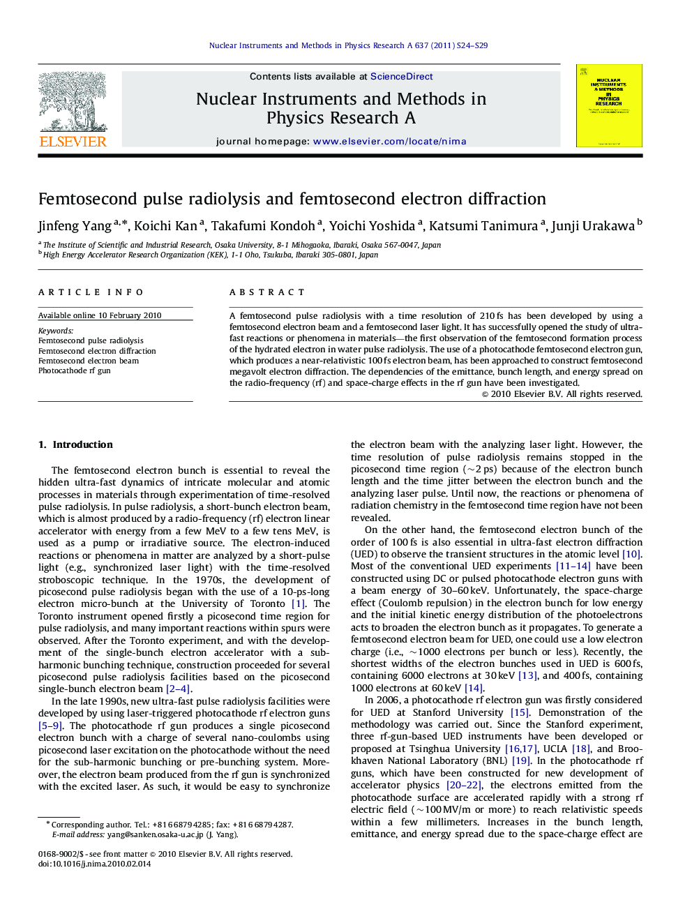 Femtosecond pulse radiolysis and femtosecond electron diffraction