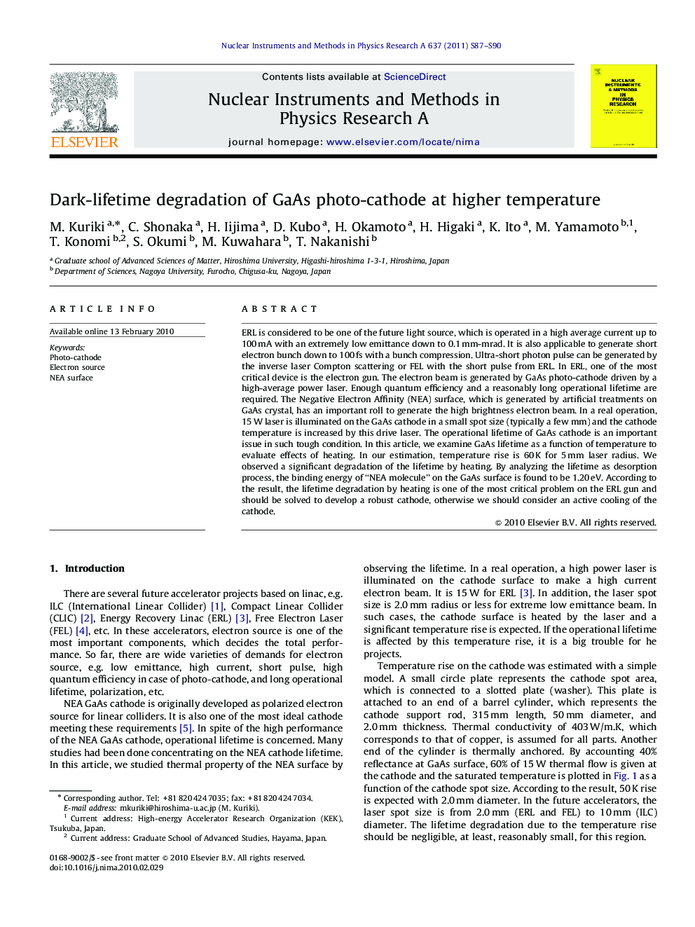 Dark-lifetime degradation of GaAs photo-cathode at higher temperature