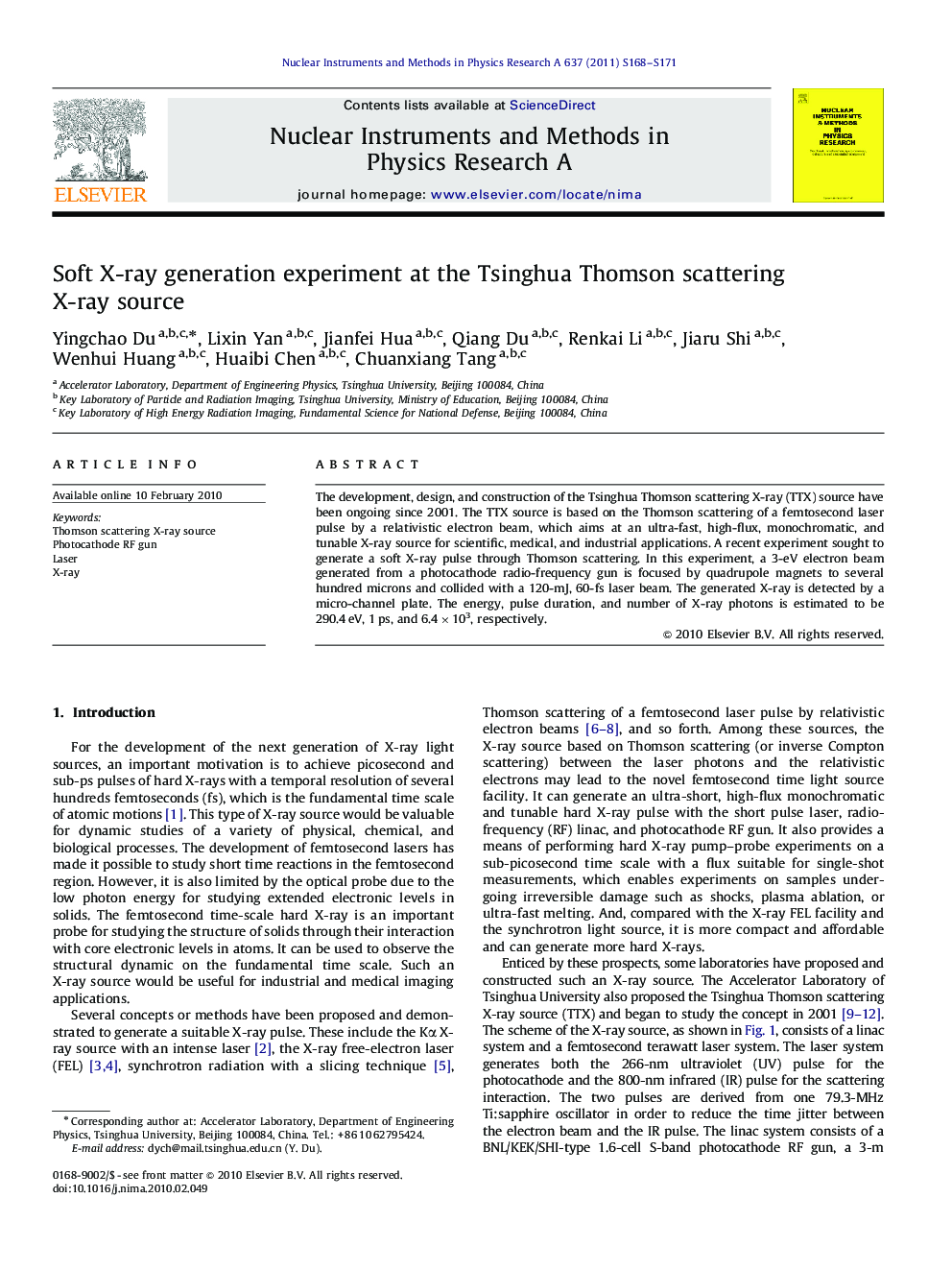 Soft X-ray generation experiment at the Tsinghua Thomson scattering X-ray source