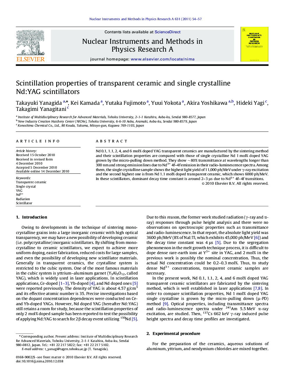 Scintillation properties of transparent ceramic and single crystalline Nd:YAG scintillators