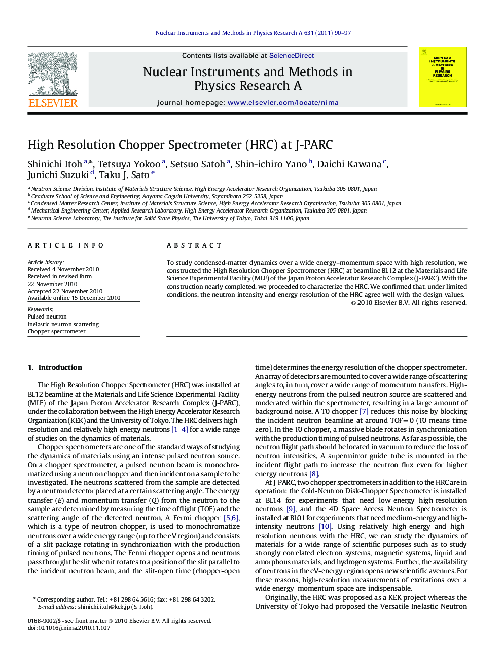 High Resolution Chopper Spectrometer (HRC) at J-PARC