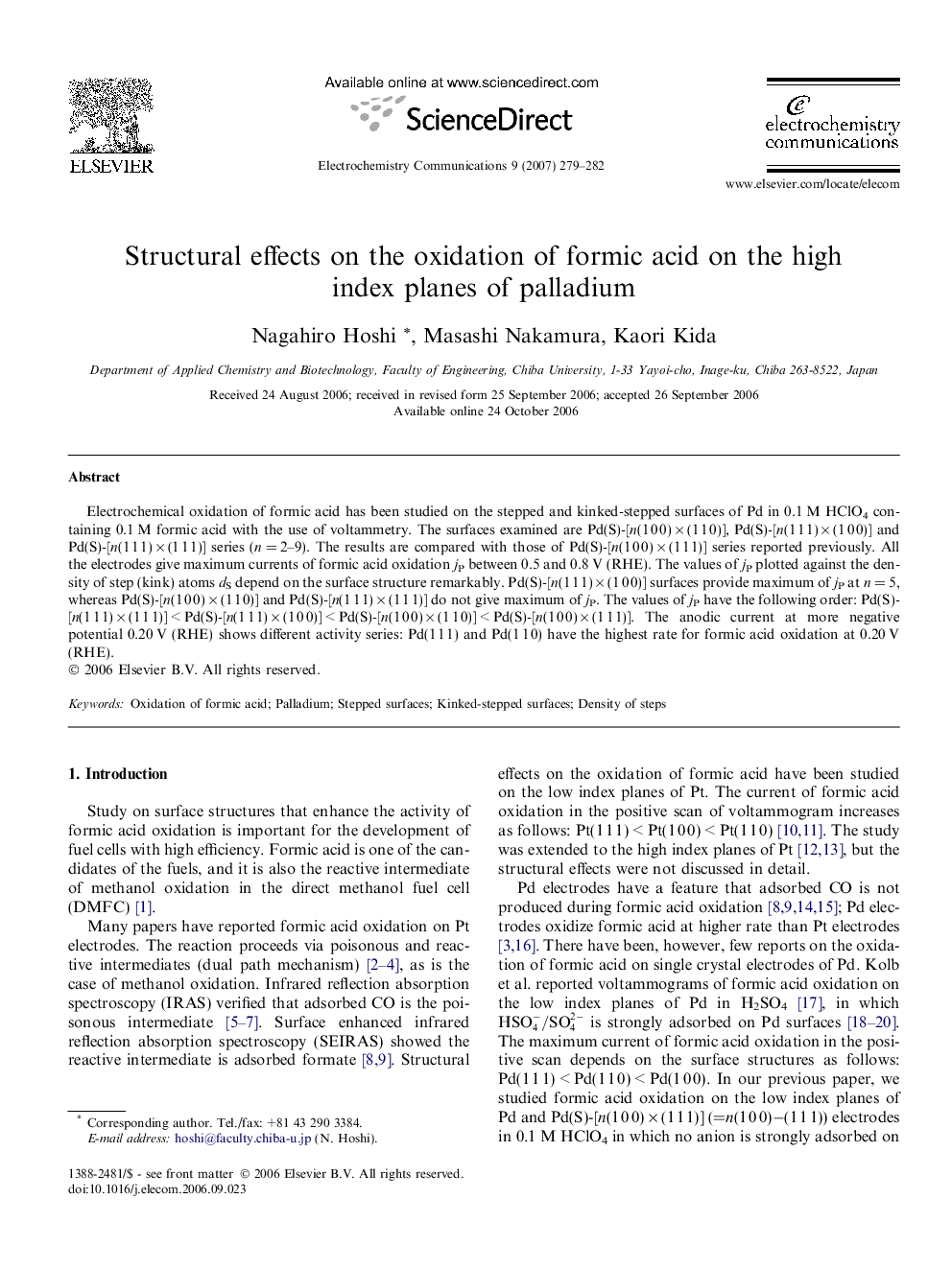 Structural effects on the oxidation of formic acid on the high index planes of palladium