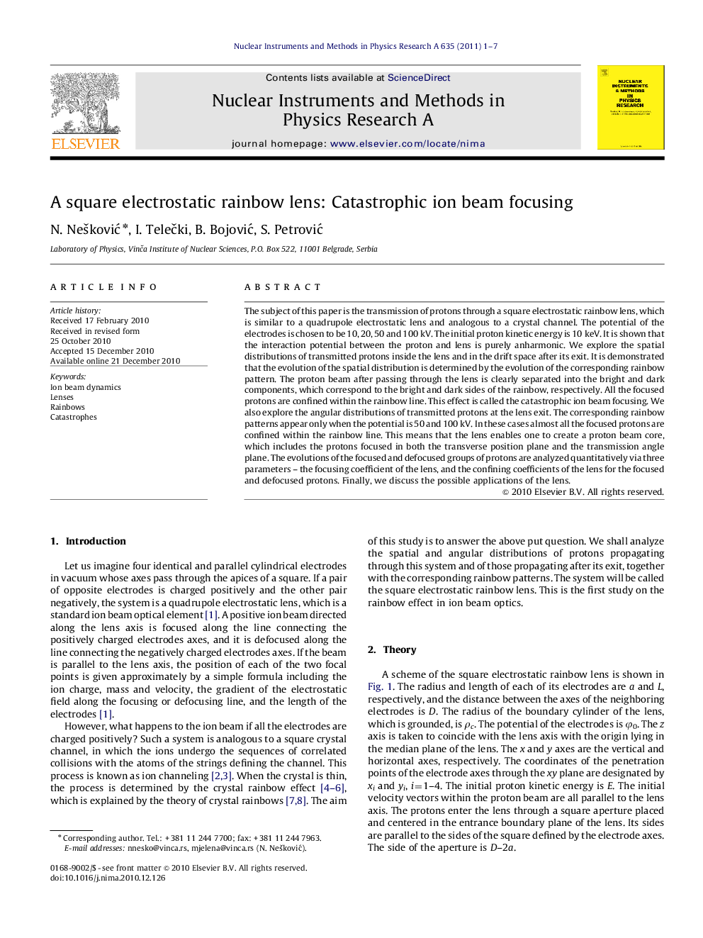 A square electrostatic rainbow lens: Catastrophic ion beam focusing