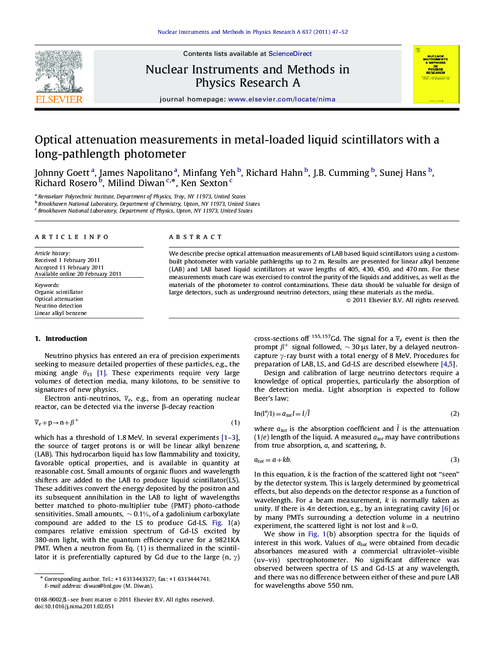 Optical attenuation measurements in metal-loaded liquid scintillators with a long-pathlength photometer