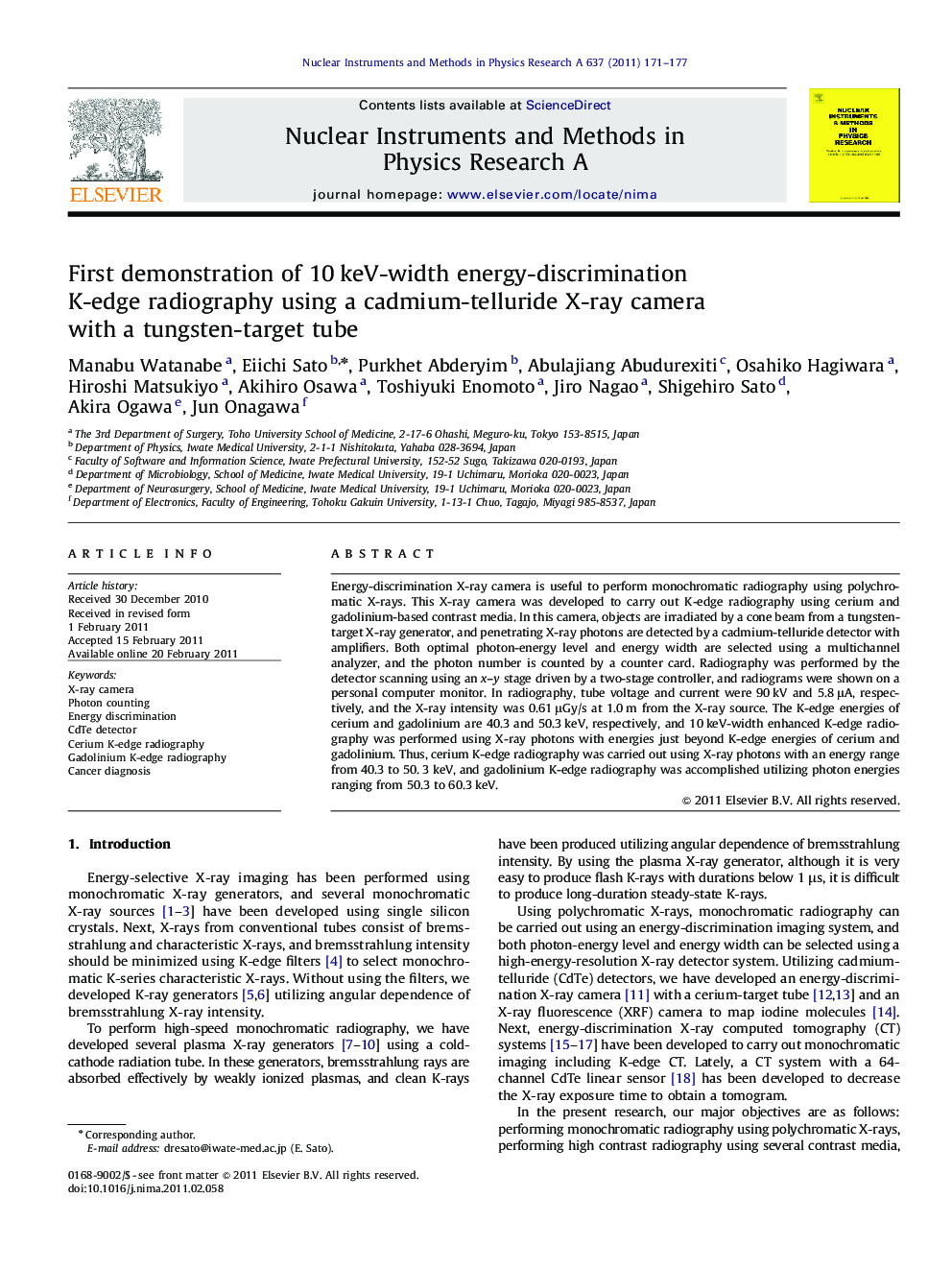 First demonstration of 10 keV-width energy-discrimination K-edge radiography using a cadmium-telluride X-ray camera with a tungsten-target tube