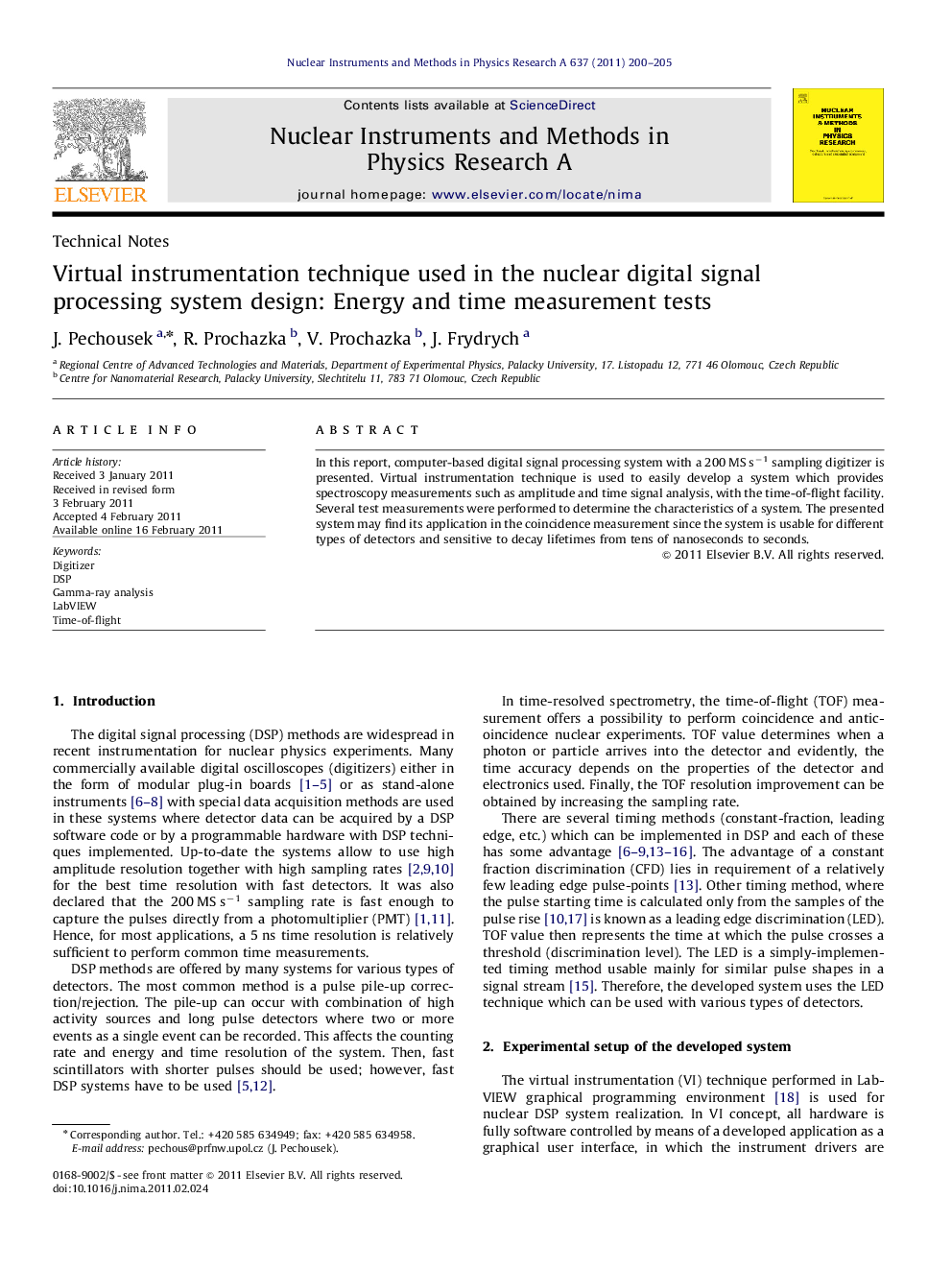 Virtual instrumentation technique used in the nuclear digital signal processing system design: Energy and time measurement tests