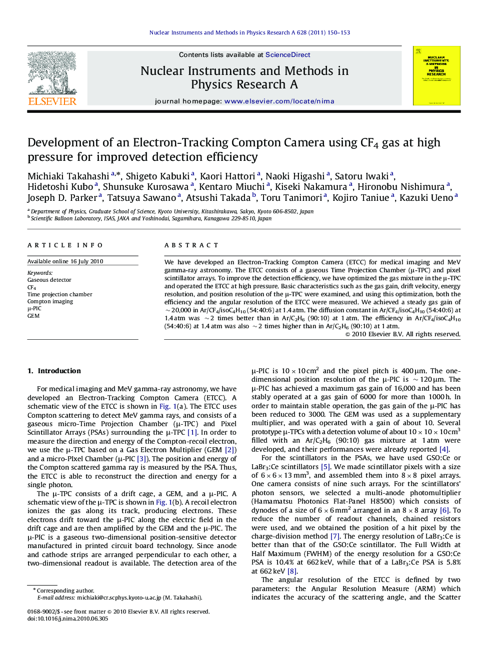 Development of an Electron-Tracking Compton Camera using CF4 gas at high pressure for improved detection efficiency