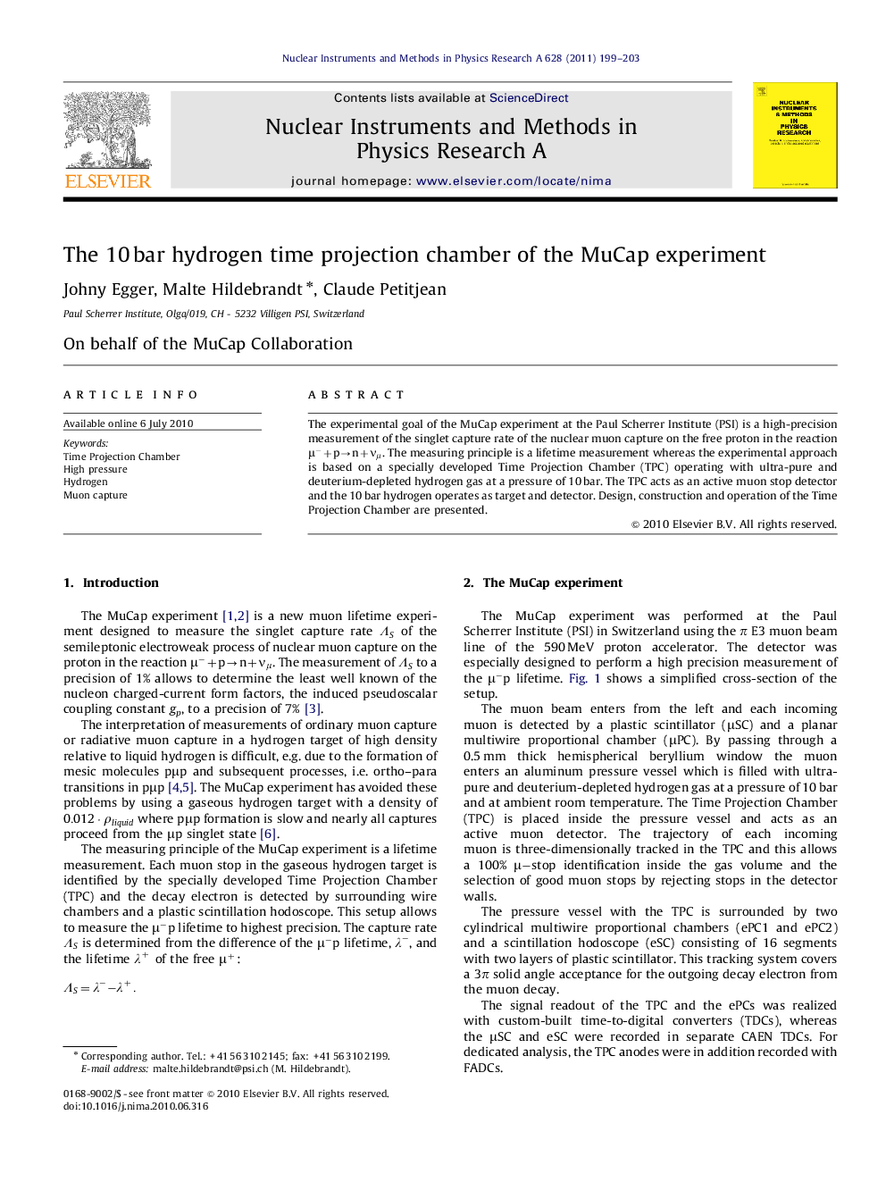 The 10Â bar hydrogen time projection chamber of the MuCap experiment